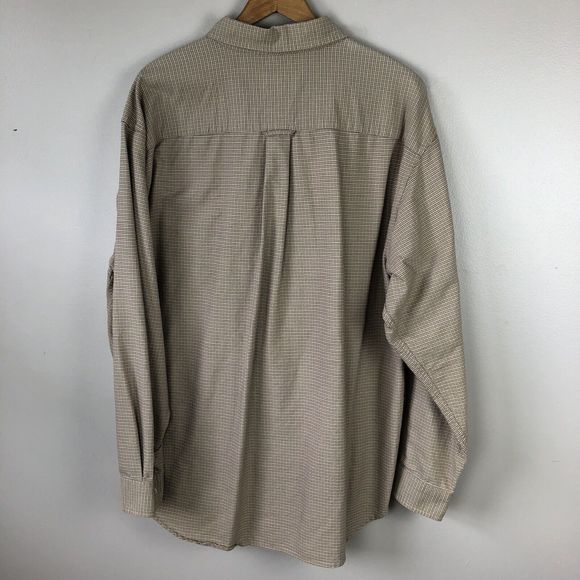 Eddie Bauer Button Down Shirt Mens L Tan Checkered Long Sleeve Pocket Outdoor - Picture 10 of 16